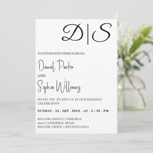 leicht bearbeitbare moderne Minimalistische Hochze Einladung (Stehend Vorderseite)