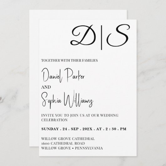 leicht bearbeitbare moderne Minimalistische Hochze Einladung (Vorne/Hinten)