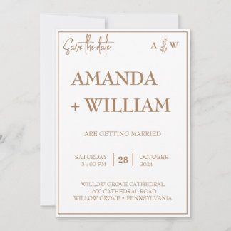 leicht bearbeitbares, modernes Leaf Monogram Save  Einladung