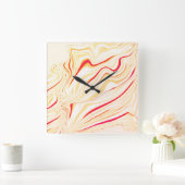 Leicht, beige, rote, rosa Kurve Quadratische Wanduhr (Zuhause)