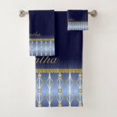 Leicht blau, Navy Blue und Gold Gemustert Badhandtuch Set (Insitu)