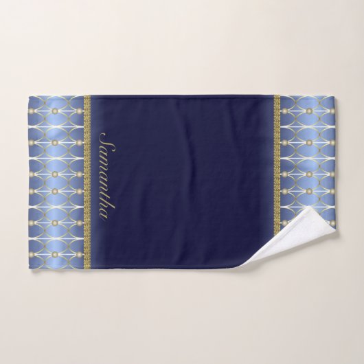 Leicht blau, Navy Blue und Gold Gemustert Badhandtuch Set (Handtuch)