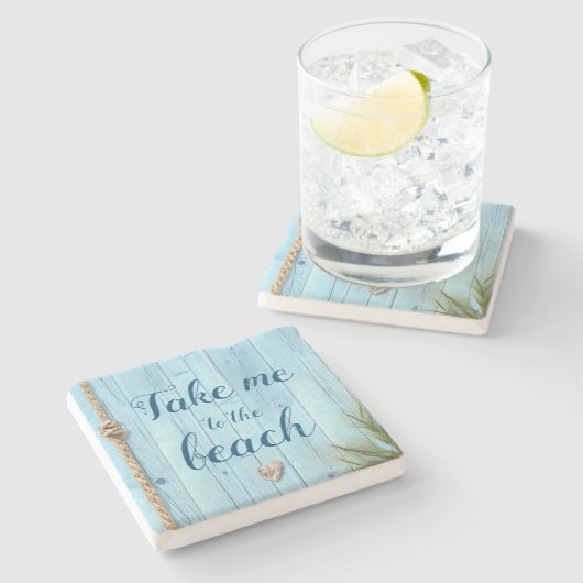 Leicht blaue Küste Rustikales Holz bringt mich an Steinuntersetzer (Seitenansicht)