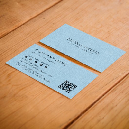 Leicht blaue Linen Textur QR Code Visitenkarte