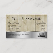 Leicht braunes Holzkörnchen mit Silber-Logo Visitenkarte (Rückseite)