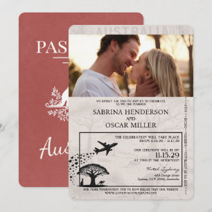 Leicht Burgund Australien Reisepass Hochzeit Einladung