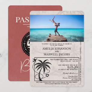 Leicht Burgund Bahamas Hochzeit Reisepass Einladung