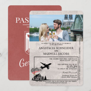 Leicht Burgund Deutschland Reisepass Hochzeit Einladung