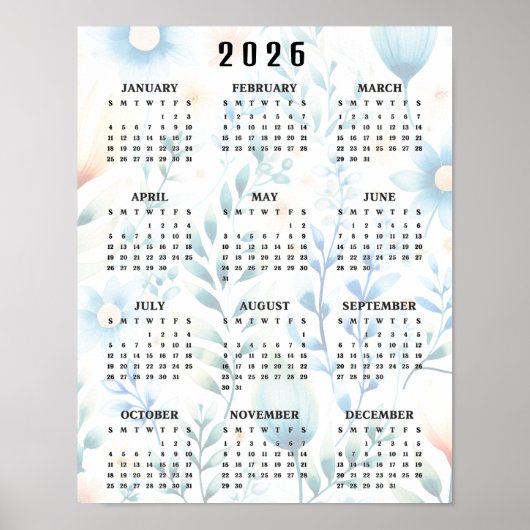 Leicht Florales Design 20256 Wandkalender Poster (Vorne)