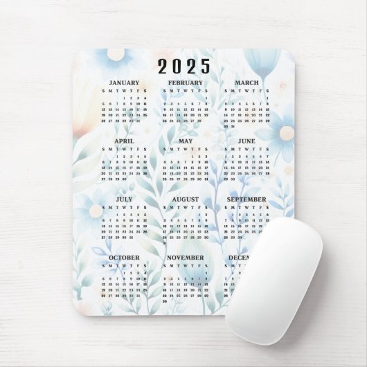 Leicht florales Design 2025 Kalender Mousepad (Mit Mouse)