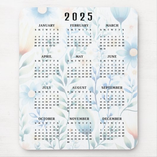 Leicht florales Design 2025 Kalender Mousepad (Vorne)