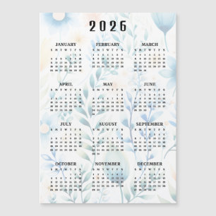 Leicht florales Design 2026 Kalender Magnetkarte