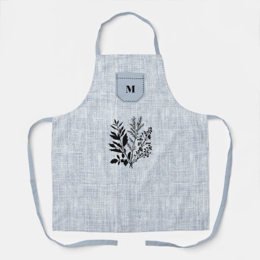 Leicht grau Texturierte Stoffe mit Schwarzer Kräut Schürze (Vorderseite)