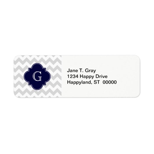 Leicht graue Zickzack Navy Quatrefolienmonogramm (Vorne)