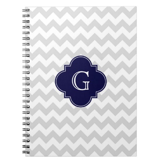 Leicht graue Zickzack Navy Quatrefolienmonogramm Notizblock (Vorderseite)