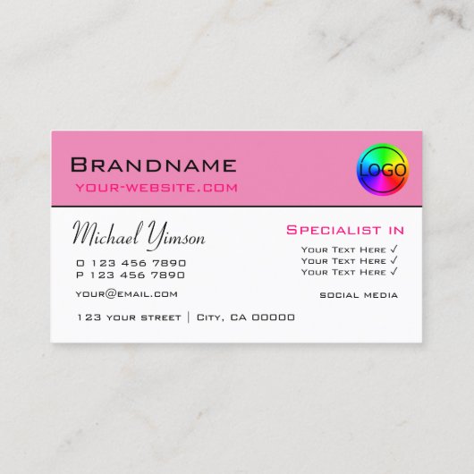 Leicht rosa, einfach, mit Beruflichem Logo Visitenkarte (Rückseite)