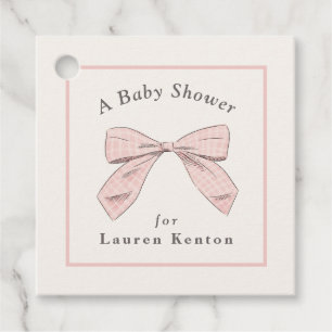 Leicht rosa Kariert Bow Elegante Girl Baby Dusche Geschenkanhänger
