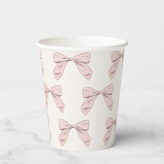 Leicht rosa Kariert Bow Elegante Girl Baby Dusche Pappbecher (Rückseite)