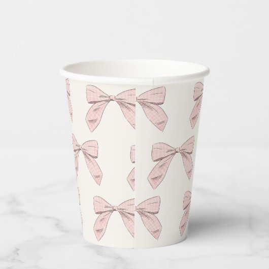 Leicht rosa Kariert Bow Elegante Girl Baby Dusche Pappbecher (Rechts)