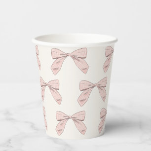 Leicht rosa Kariert Bow Elegante Girl Baby Dusche Pappbecher