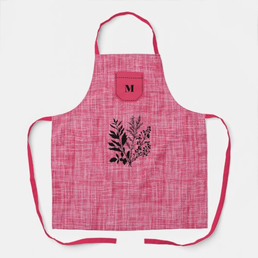 Leicht rosa Texturierte Stoffe mit Schwarzer Kräut Schürze (Vorderseite)