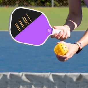 Leicht schwarzer Lila Diagonalblock-Text Pickleball Schläger