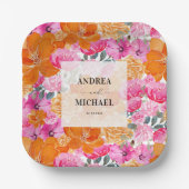 Leicht verblasste rosa und orange blumenfrische Ho Pappteller (Vorderseite)
