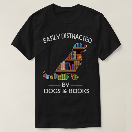 Leicht von Hunden und Büchern abgelenkt Funny Gold T-Shirt (Design vorne)