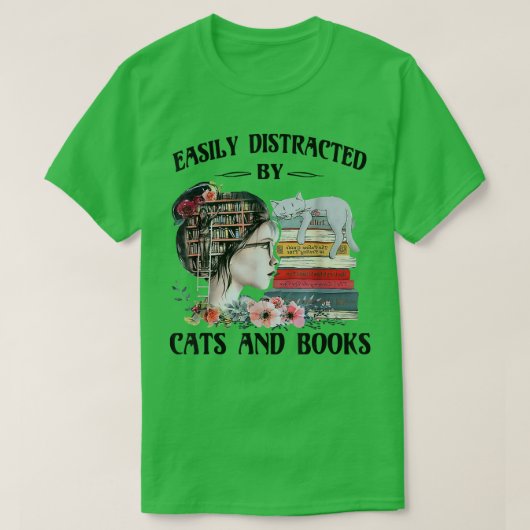Leicht von Katzen und Büchern abgelenkt347 T-Shirt (Design vorne)