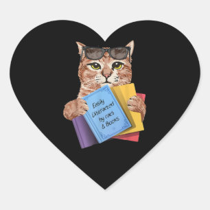 Leicht von Katzen und Büchern abgelenkt   Cat Book Herz-Aufkleber