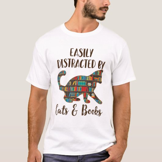 Leicht von Katzen und Büchern abgelenkt Cat Mama l T-Shirt (Vorderseite)