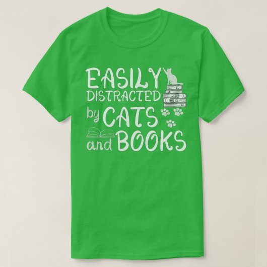 Leicht von Katzen und Büchern abgelenkt Funny Book T-Shirt (Design vorne)