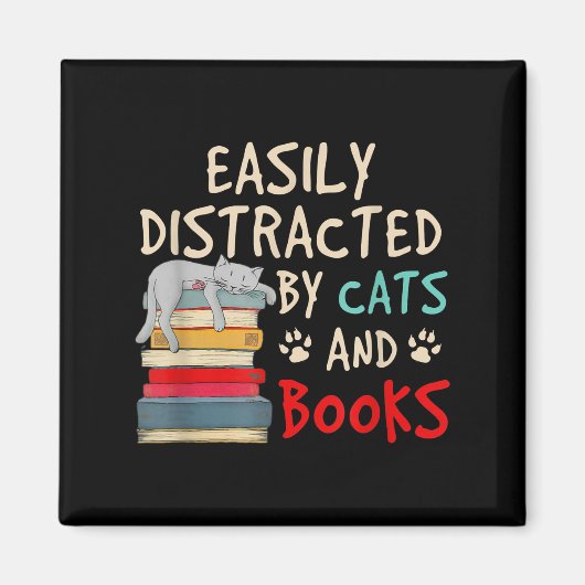 Leicht von Katzen und Büchern abgelenkt | Funny Ca Magnet (Vorne)