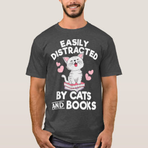 Leicht von Katzen und Büchern abgelenkt Funny Cat T-Shirt