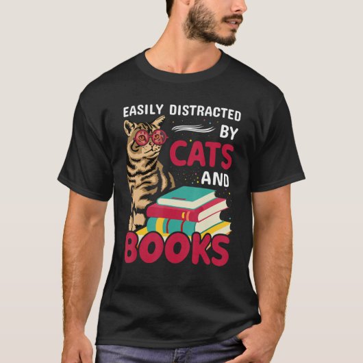 Leicht von Katzen und Büchern abgelenkt Leserbibli T-Shirt (Vorderseite)