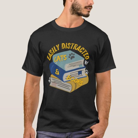 Leicht von Katzen und Büchern abgelenkt T-Shirt (Vorderseite)