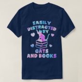 Leicht von Katzen und Büchern abgelenkt T-Shirt (Design vorne)