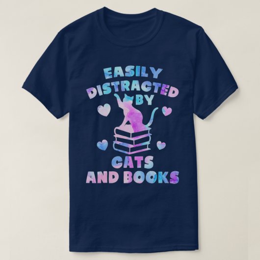 Leicht von Katzen und Büchern abgelenkt T-Shirt (Design vorne)