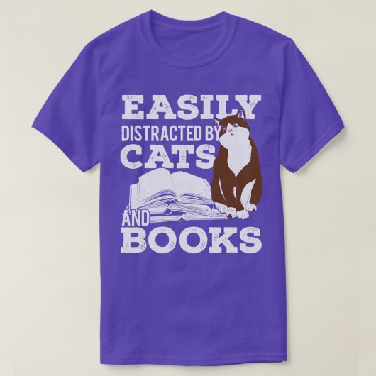 Leicht von Katzen und Büchern abgelenkt T-Shirt (Design vorne)