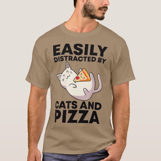 Leicht von Katzen und Pizza Kawaii Cat abgelenkt T-Shirt (Vorderseite)