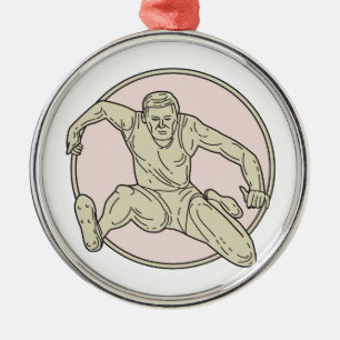 Leichtathlet-Hürden-Kreis-Monolinie Silbernes Ornament