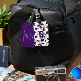 Leichtathletik-Monogramm lila Schwarzfußbälle Gepäckanhänger