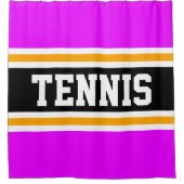 Leichtathletische, hellrosa, schwarz-gelbe TENNIS Duschvorhang (Vorderseite)