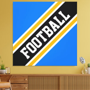 Leichtathletischer Spaß Bright Blue Black FOOTBALL Leinwanddruck