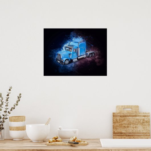 Leichtblauer Sattelschlepper Poster (Küche)