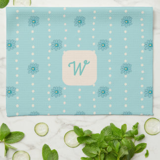 Leichte Aquamarine florale Monogram Küche Handtuch