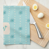 Leichte Aquamarine florale Monogram Küche Handtuch (Viertel Falte)