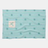 Leichte Aquamarine florale Monogram Küche Handtuch (Horizontal)