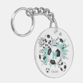 leichte aquamarine Fußball-Blowout-Mädchen mit Mon Schlüsselanhänger (Vorderseite links)