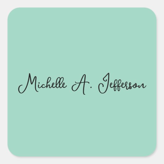 Leichte Aquamarine Handschrift Creative Trendy Nam Quadratischer Aufkleber (Vorderseite)